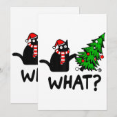 おもしろ黒猫ギフト クリスマスツリーを倒す C 招待状 (正面/裏面)