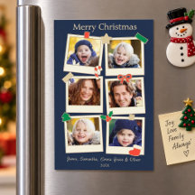 おもしろ6枚の写真 ファミリー クリスマスマグネット ネイビー&ゴールド