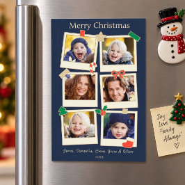 おもしろ6枚の写真 ファミリー クリスマスマグネット ネイビー&ゴールド