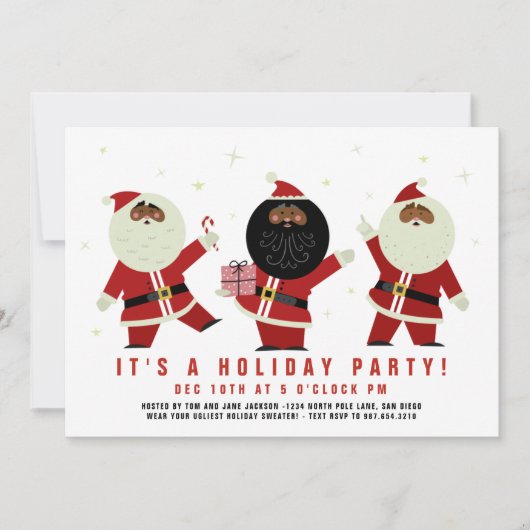 おもしろ かわいい ダンシング ブラックサンタ パーティー 招待状 (正面)