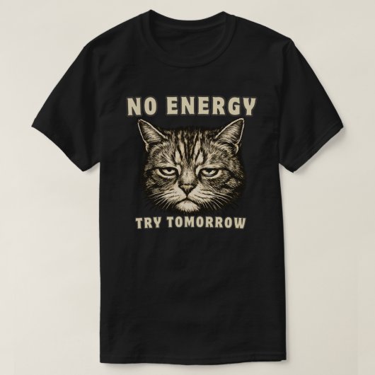 おもしろ「まだ疲れてる」ネコのミニマリストデザイン Tシャツ (デザイン正面)