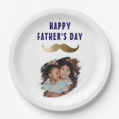 おもしろ シンプル ヒゲ 幸せな父の日 フォト ペーパープレート (正面)