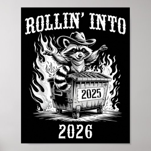おもしろ 2026年へローリング ヴィンテージ新年 ラクーン ポスター (正面)