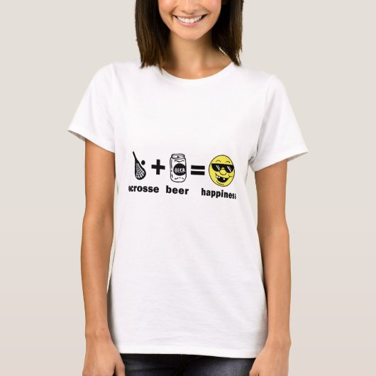 おもしろTシャツのラクロス + ビール=幸福 Tシャツ (正面)