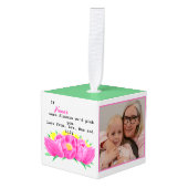 「おもし花を選んでくれた」ピンクの2枚 キューブオーナメント (正面アングル)