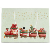 おもちゃお洒落付きヴィンテージクリスマストレイン ラージペーパーバッグ (正面)