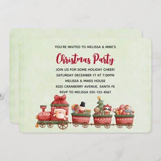 おもちゃお洒落付きヴィンテージクリスマストレイン 招待状 (正面/裏面)