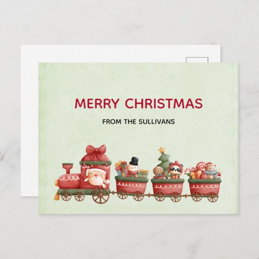 おもちゃつきヴィンテージかわいいクリスマストレイン シーズンポストカード (正面/裏面)