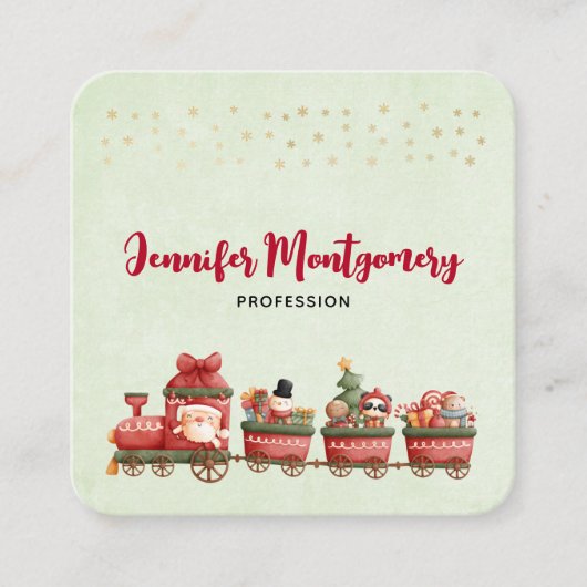 おもちゃつきヴィンテージかわいいクリスマストレイン スクエア名刺 (正面)