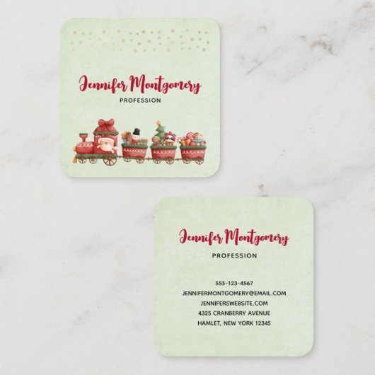おもちゃつきヴィンテージかわいいクリスマストレイン スクエア名刺 (正面/裏面)