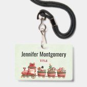 おもちゃつきヴィンテージかわいいクリスマストレイン バッジ (正面（ネックストラップ付）)