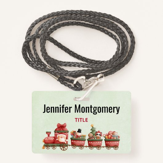 おもちゃつきヴィンテージかわいいクリスマストレイン バッジ (正面ランヤード)