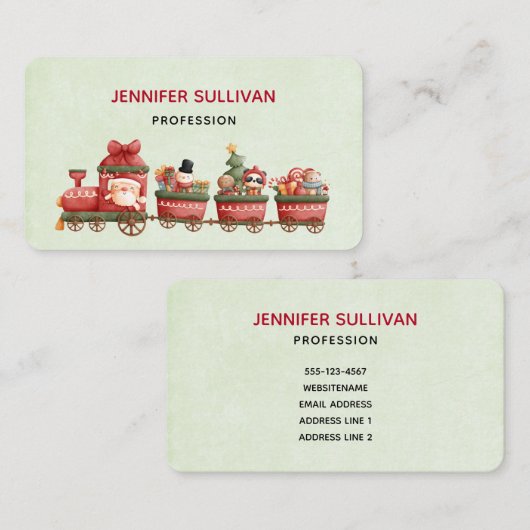 おもちゃつきヴィンテージかわいいクリスマストレイン 名刺 (正面/裏面)