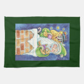 おもちゃつき煙突のサンタクロースかわいいクリスマス キッチンタオル (横)