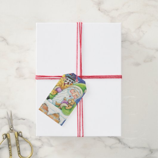 おもちゃつき煙突のサンタクロースかわいいクリスマス ギフトタグ (より糸付き)