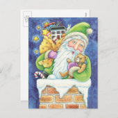 おもちゃつき煙突のサンタクロースかわいいクリスマス シーズンポストカード (正面/裏面)