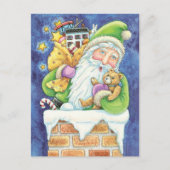 おもちゃつき煙突のサンタクロースかわいいクリスマス シーズンポストカード (正面)