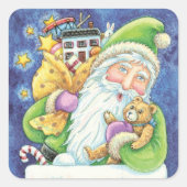 おもちゃつき煙突のサンタクロースかわいいクリスマス スクエアシール (正面)