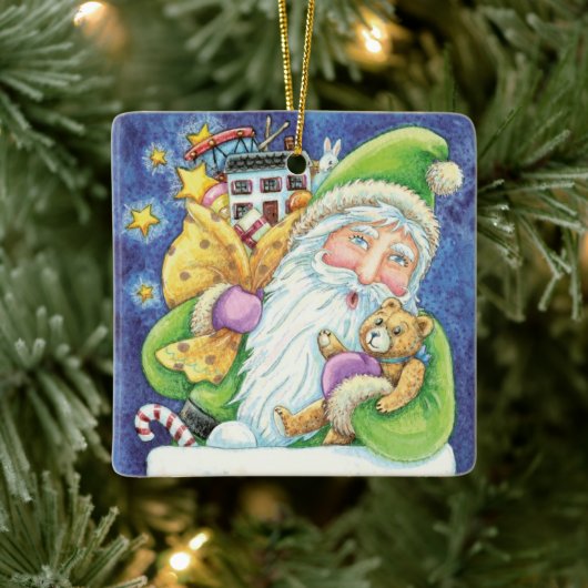 おもちゃつき煙突のサンタクロースかわいいクリスマス セラミックオーナメント (ツリー)