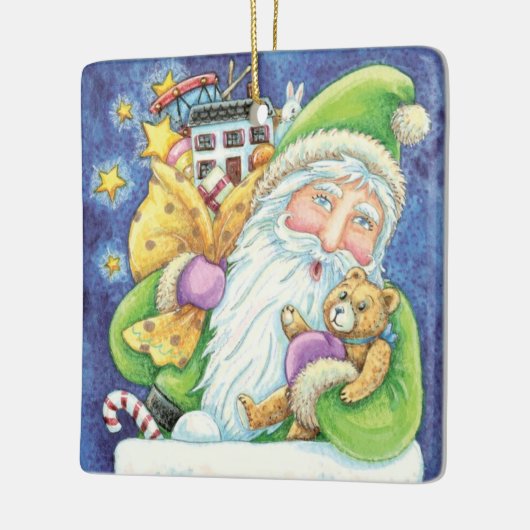 おもちゃつき煙突のサンタクロースかわいいクリスマス セラミックオーナメント (左)