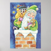 おもちゃつき煙突のサンタクロースかわいいクリスマス ポスター (正面)