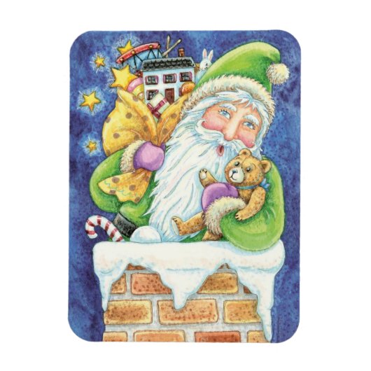 おもちゃつき煙突のサンタクロースかわいいクリスマス マグネット (縦)