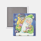 おもちゃつき煙突のサンタクロースかわいいクリスマス マグネット (正面/裏面)