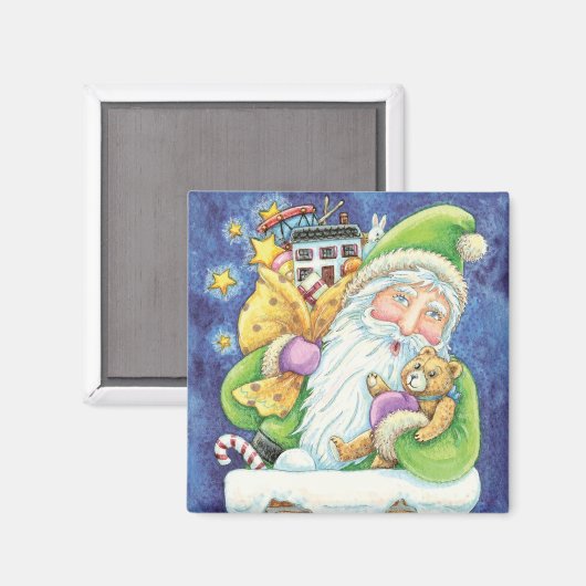 おもちゃつき煙突のサンタクロースかわいいクリスマス マグネット (正面/裏面)