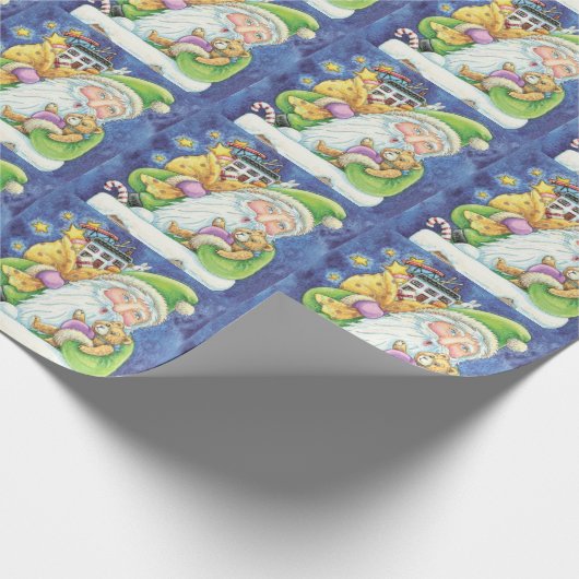 おもちゃつき煙突のサンタクロースかわいいクリスマス ラッピングペーパー (角)