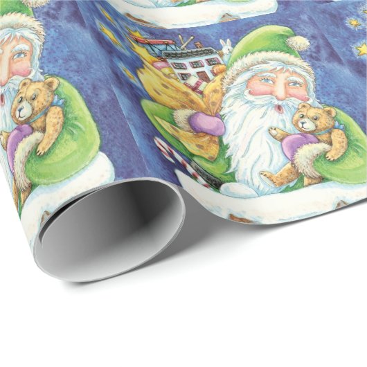 おもちゃつき煙突のサンタクロースかわいいクリスマス ラッピングペーパー (ロールコーナー)