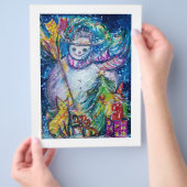 おもちゃつき雪だるま、白い青色の黄色 チラシ (手)