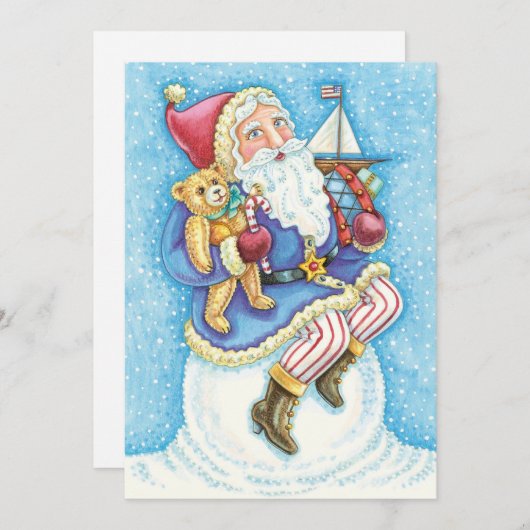おもちゃつき雪玉サンタクロースかわいいクリスマス シーズンカード (正面/裏面)