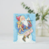 おもちゃつき雪玉サンタクロースかわいいクリスマス シーズンポストカード (スタンド正面)