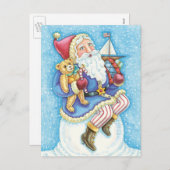 おもちゃつき雪玉サンタクロースかわいいクリスマス シーズンポストカード (正面/裏面)