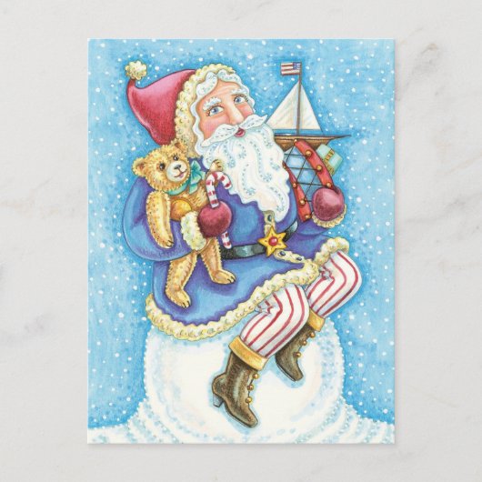 おもちゃつき雪玉サンタクロースかわいいクリスマス シーズンポストカード (正面)