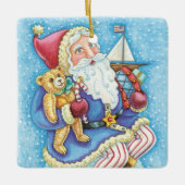 おもちゃつき雪玉サンタクロースかわいいクリスマス セラミックオーナメント (正面)