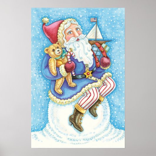 おもちゃつき雪玉サンタクロースかわいいクリスマス ポスター (正面)