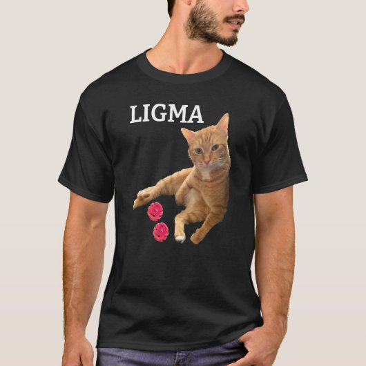 おもちゃで遊ぶかわいい猫 Ligmaジョーク Tシャツ (正面)
