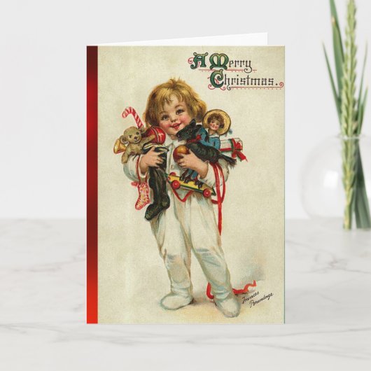 おもちゃとクリスマスプレゼントを持った子ども シーズンカード (正面)