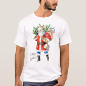 おもちゃとドラムを持つサンタクロース Tシャツ (正面)