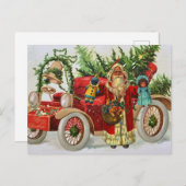 おもちゃとレッドカー付きヴィンテージクリスマスサンタ シーズンポストカード (正面/裏面)