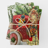 おもちゃとレッドカー付きヴィンテージクリスマスサンタ ラッピングペーパーシート (インサイチュ)