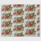 おもちゃとレッドカー付きヴィンテージクリスマスサンタ ラッピングペーパー (フラット)