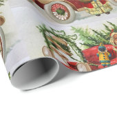 おもちゃとレッドカー付きヴィンテージクリスマスサンタ ラッピングペーパー (ロールコーナー)