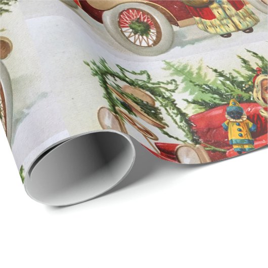 おもちゃとレッドカー付きヴィンテージクリスマスサンタ ラッピングペーパー (ロールコーナー)
