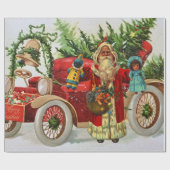 おもちゃとレッドカー付きヴィンテージクリスマスサンタ ラッピングペーパー (フラット)