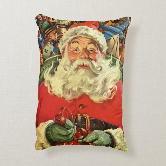 おもちゃのあるソリのヴィンテージクリスマスサンタクロース アクセントクッション (裏面(縦))