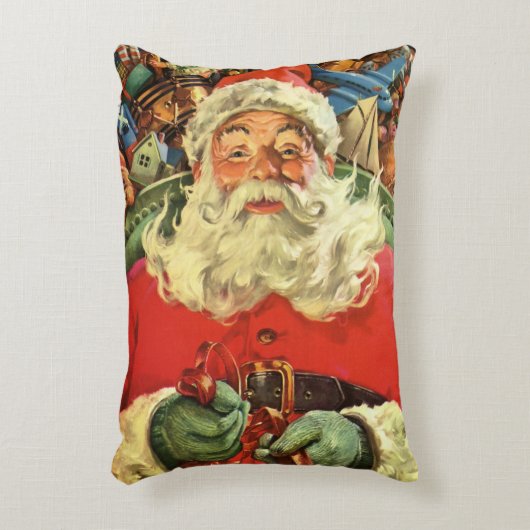 おもちゃのあるソリのヴィンテージクリスマスサンタクロース アクセントクッション (正面(垂直))
