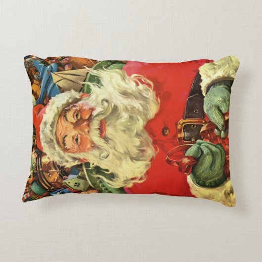 おもちゃのあるソリのヴィンテージクリスマスサンタクロース アクセントクッション (裏面)