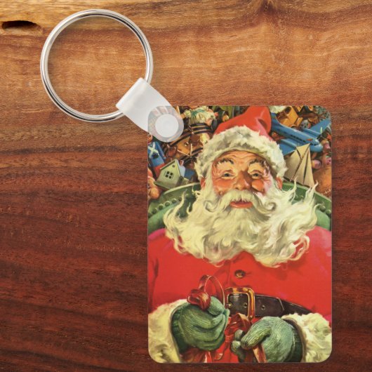 おもちゃのあるソリのヴィンテージクリスマスサンタクロース キーホルダー (正面)